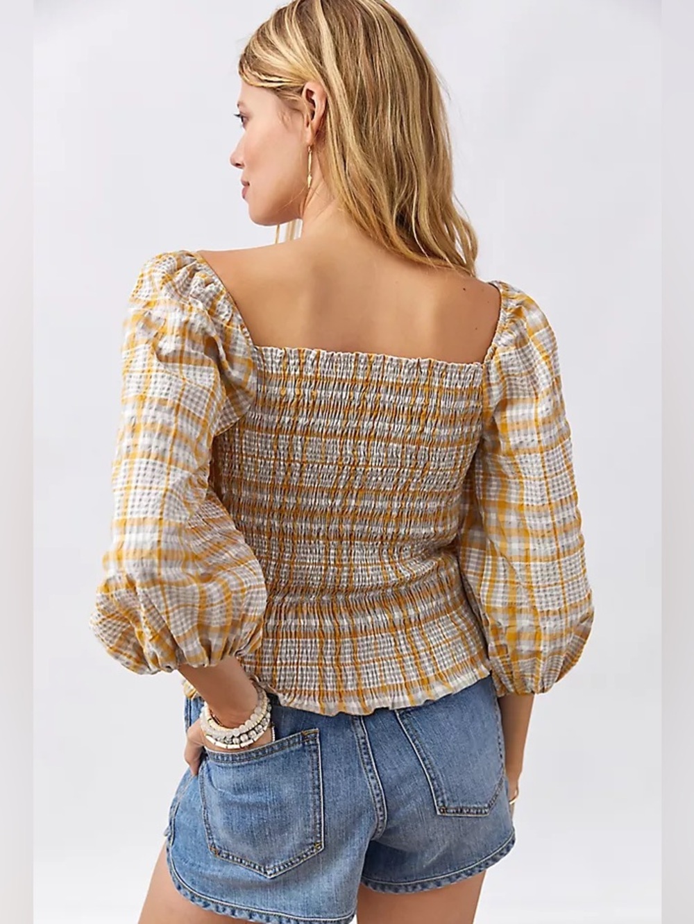 Maeve by Anthropologie Plaid Square neck Blouse - Picture 2 of 8